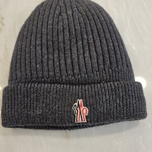 Moncler Navy Knit Beanie with Tricolor Tag